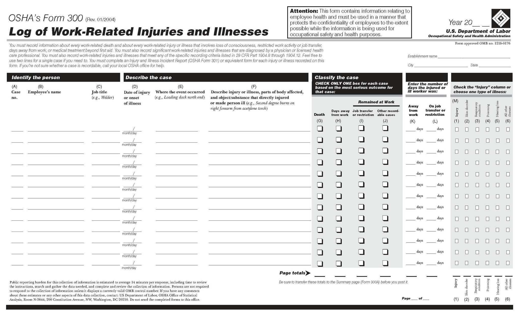 OSHA Form 300 image, courtesy of GoogleImage